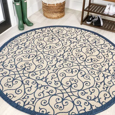 JONATHAN Y JONATHAN Y MADRID VINTAGE FILIGREE TEXTURED WEAVE INDOOR/OUTDOOR ROUND AREA RUG