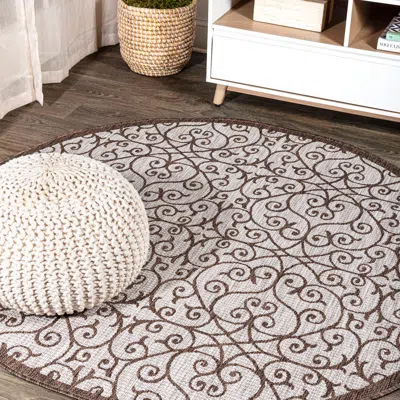 JONATHAN Y JONATHAN Y MADRID VINTAGE FILIGREE TEXTURED WEAVE INDOOR/OUTDOOR ROUND AREA RUG