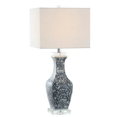 JONATHAN Y JONATHAN Y MAY 28" CERAMIC/CRYSTAL LED TABLE LAMP, BLUE/WHITE