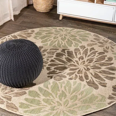 JONATHAN Y JONATHAN Y ZINNIA MODERN FLORAL TEXTURED WEAVE INDOOR/OUTDOOR ROUND AREA RUG