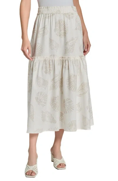 JONES NEW YORK JONES NEW YORK SEASHELL PRINT TIERED LINEN BLEND SKIRT