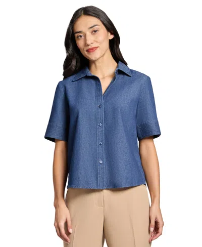 JONES NEW YORK WOMEN'S SHORT-SLEEVE CHAMBRAY TOP