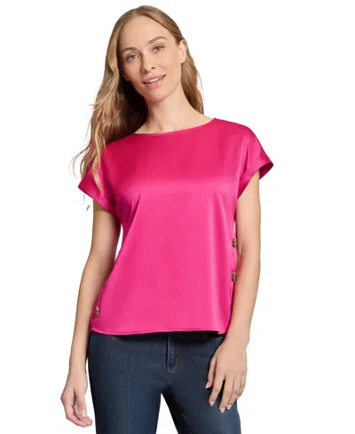 JONES NEW YORK WOMEN'S SIDE-BUTTON SHORT-SLEEVE TOP