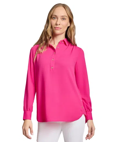 JONES NEW YORK LONG SLEEVE SHIRTTAIL SIDE BUTTON POPOVER TUNIC