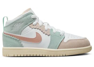 JORDAN 1 MID SE SNEAKERS IN WHITE/PINK OXFORD/JADE ICE