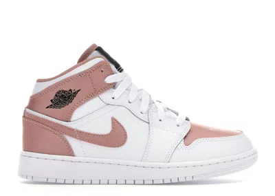 JORDAN 1 MID SNEAKERS IN WHITE/ROSE GOLD/BLACK
