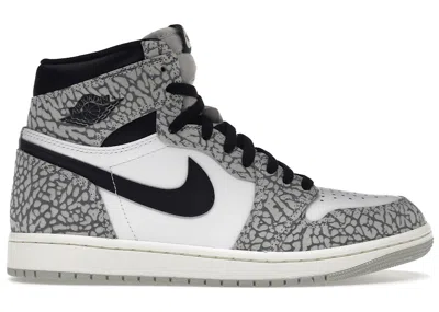 JORDAN 1 RETRO HIGH OG WHITE CEMENT SNEAKERS IN TECH GREY/MUSLIN/BLACK