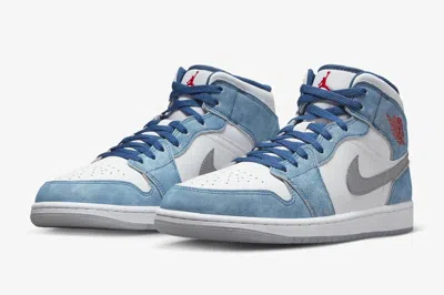 JORDAN DN3706-401 NIKE JORDAN 1 MID SE FRENCH BLUE WHITE HYPER ROYAL RED WHITE (MEN'S)