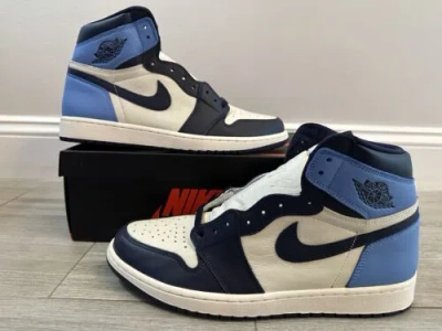 JORDAN MEN'S AIR JORDAN 1 RETRO HIGH OG OBSIDIAN 555088-140 SAIL UNIVERSITY BLUE SZ 12