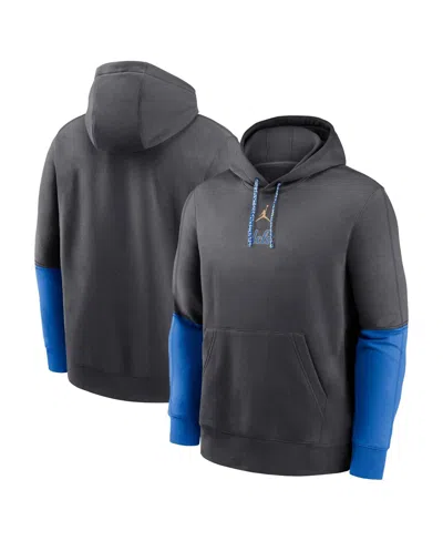 JORDAN MEN'S ANTHRACITE/BLUE UCLA BRUINS 2024 SIDELINE CLUB PULLOVER HOODIE