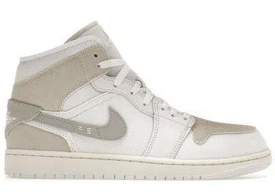 JORDAN MEN'S JORDAN 1 MID SE CRAFT SNEAKERS IN WHITE/LIGHT OREWOOD BROWN/TECH GREY