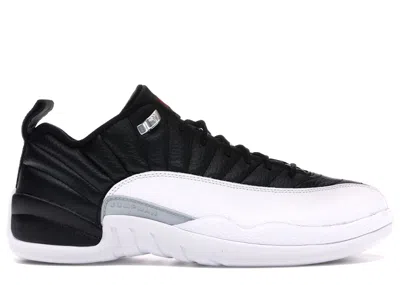 JORDAN MEN'S JORDAN 12 RETRO LOW PLAYOFFS SNEAKERS IN BLACK/VARSITY RED/WHITE