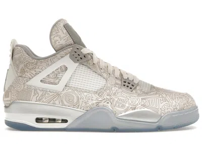 JORDAN MEN'S JORDAN 4 RETRO 30TH ANNIVERSARY LASER SNEAKERS IN LASER WHITE/CHROME/METALLIC SILVER