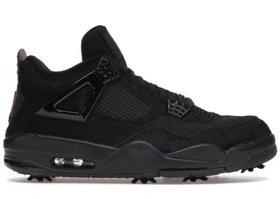 JORDAN MEN'S JORDAN 4 RETRO GOLF CAT PONY HAIR SNEAKERS IN BLACK/CEMENT GREY