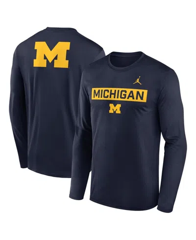 JORDAN MEN'S NAVY MICHIGAN WOLVERINES PRIMETIME CAMPUS 2-HIT LEGEND DRI-FIT LONG SLEEVE T-SHIRT