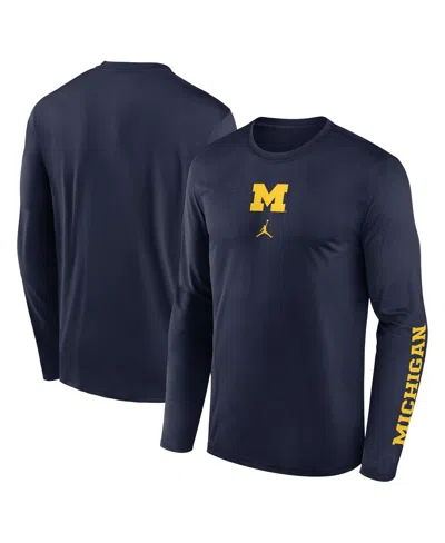 JORDAN MEN'S NAVY MICHIGAN WOLVERINES PRIMETIME CENTER LOCKUP TWO-HIT LEGEND LONG SLEEVE T-SHIRT