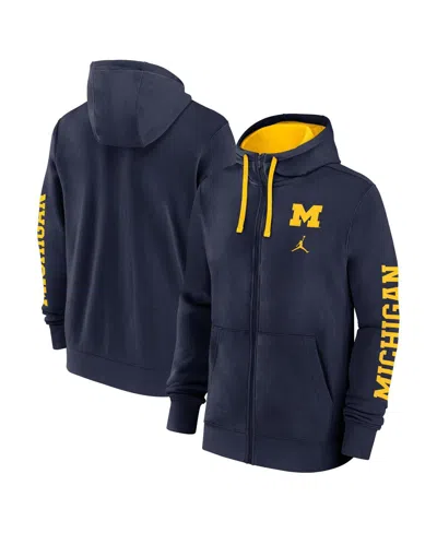 JORDAN MEN'S NAVY MICHIGAN WOLVERINES PRIMETIME PRIMARY MASCOT FULL-ZIP HOODIE