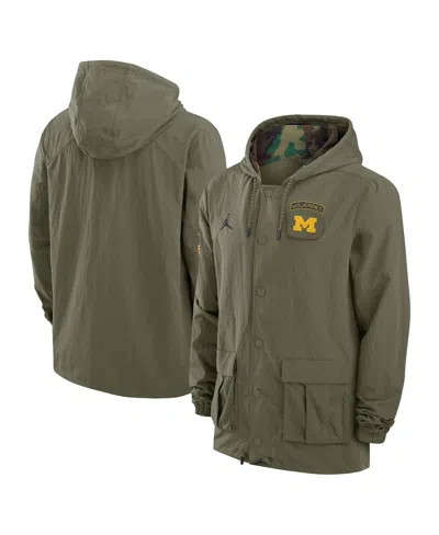 JORDAN MEN'S OLIVE MICHIGAN WOLVERINES 2024 MILITARY APPRECIATION FULL-SNAP HOODIE MILITARY JACKET