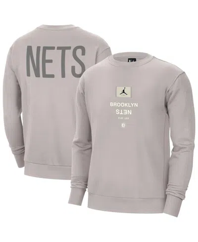 JORDAN MEN'S STONE BROOKLYN NETS COURTSIDE STATEMENT EDITION HEAVYWEIGHT PULLOVER SWEATSHIRT
