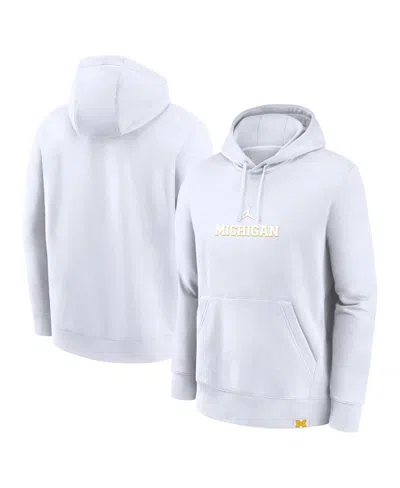 JORDAN MEN'S WHITE MICHIGAN WOLVERINES STATEMENT WORDMARK LOCKUP PULLOVER HOODIE
