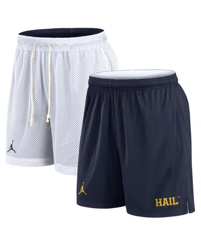 JORDAN MEN'S WHITE/NAVY MICHIGAN WOLVERINES PRIMETIME REVERSIBLE SHORTS