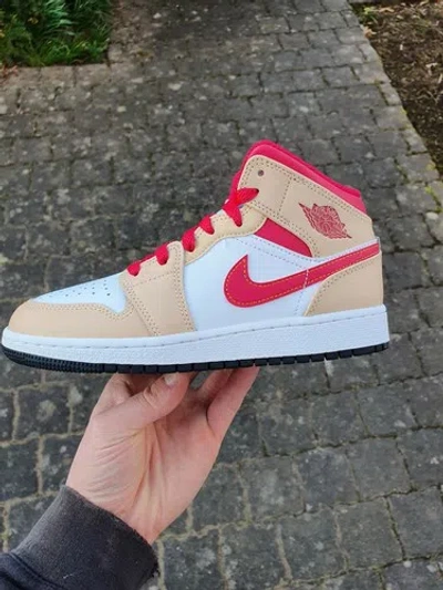 JORDAN NIKE AIR JORDAN 1 MID GS BEIGE RED GS 36 US 4Y NEU OVP MIT JUMPMAN STICKER