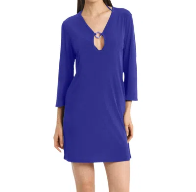 JORDAN TAYLOR 3/4 SLEEVE KEYHOLE DRESS IN BLUE