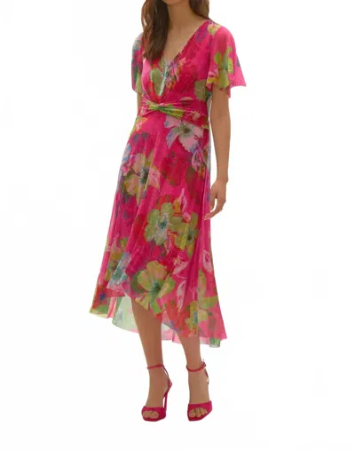 JOSEPH RIBKOFF CRINKLE AND MESH FLORAL PRINT DRESS IN MULTI