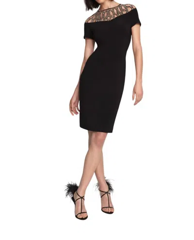 JOSEPH RIBKOFF DETAILED NECK ELEGANT DRESS IN BLACK