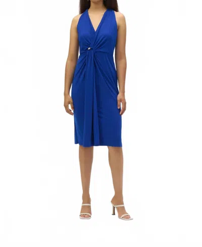 JOSEPH RIBKOFF DRAPED FRONT HALTER DRESS IN ROYAL SAPPHIRE