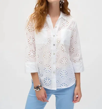 JOSEPH RIBKOFF EMBROIDERED EYELET BOXY BUTTON-DOWN BLOUSE IN WHITE