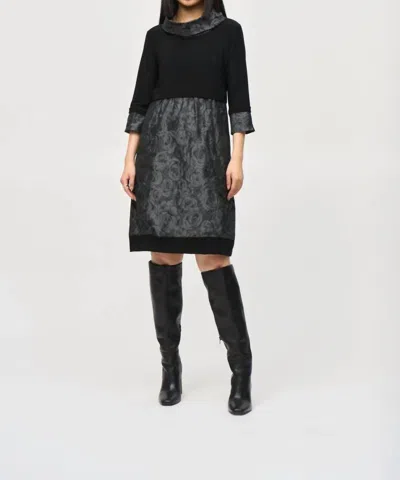 JOSEPH RIBKOFF FLORAL PRINT 3/4 SLEEVES COCOON DRESS IN BLACK/GREY
