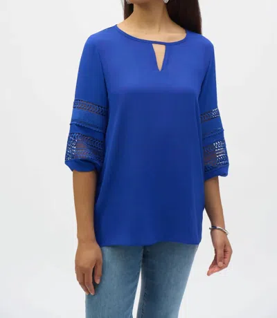 JOSEPH RIBKOFF GEORGETTE KEYHOLE NECKLINE 3/4 PUFF SLEEVES TOP IN ROYAL SAPPHIRE