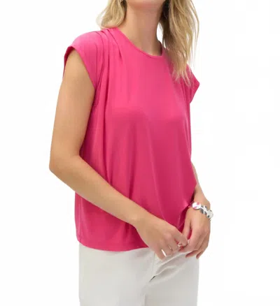 JOSEPH RIBKOFF PLEATED CREW NECK CAP SLEEVE TOP IN GERANIUM