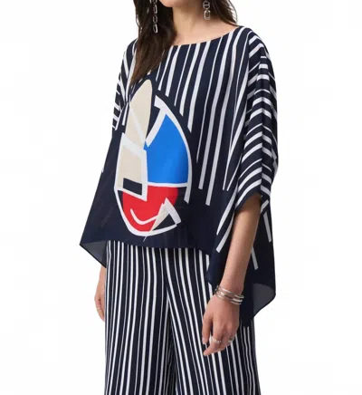 JOSEPH RIBKOFF STRIPED ABSTRACT PONCHO TOP IN MIDNIGHT BLUE/MULTI