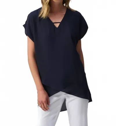 JOSEPH RIBKOFF V-NECK LIGHTWEIGHT ASYMMETRIC TOP IN MIDNIGHT BLUE