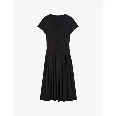 JOSEPH WOMENS BLACK ISAURE SHORT-SLEEVE CREPE-JERSEY MIDI DRESS