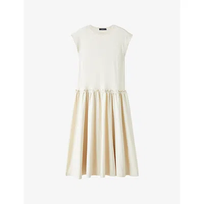 JOSEPH WOMENS SEASHELL CAP-SLEEVE A-LINE COTTON POPLIN-JERSEY MIDI DRESS