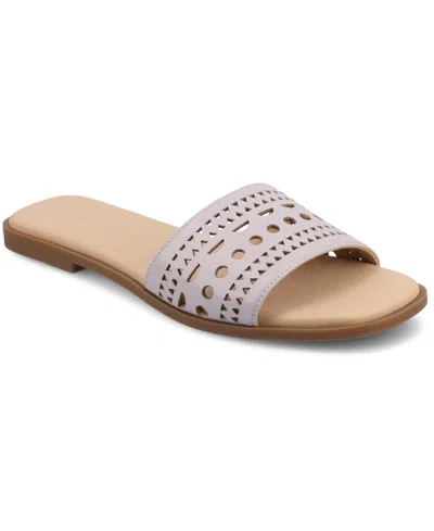 JOURNEE COLLECTION WOMEN'S BRODIE PERFORATED SLIDE FLAT SANDALS