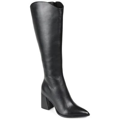 JOURNEE WOMENS GENUINE LEATHER LAILA ALMOND TOE INSIDE ZIP KNEE HIGH BOOTS