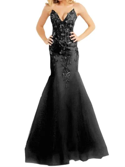 JOVANI PLUNGING NECK MERMAID PROM DRESS IN BLACK