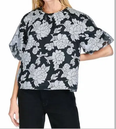 JOY JOY RUCHED SHOULDER TOP IN FLORAL ORGANZA