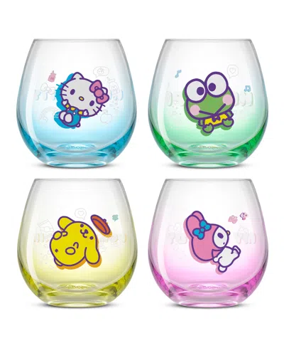 JOYJOLT HELLO KITTY AND FRIENDS ABOVE THE CLOUDS STEMLESS DRINKING GLASSES, SET OF 4