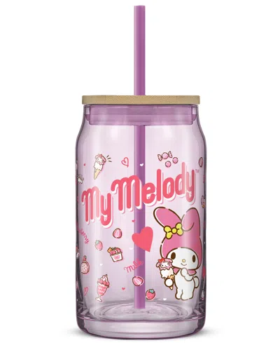 JOYJOLT HELLO KITTY AND FRIENDS FAVORITE FLAVOR MY MELODY CAN SHAPED GLASS TUMBLER WITH WOOD LID AND STRAW