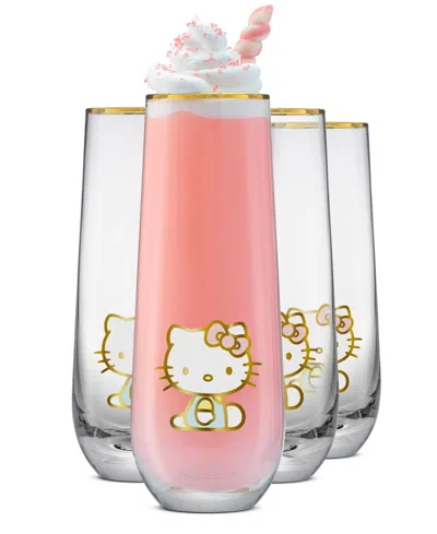 JOYJOLT HELLO KITTY STAY GOLD STEMLESS FLUTES, SET OF 4