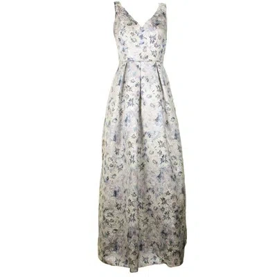 JS COLLECTIONS JS COLLECTIONS BLUE MULTI SLEEVELESS FLORAL-PRINT METALLIC BALL GOWN 14