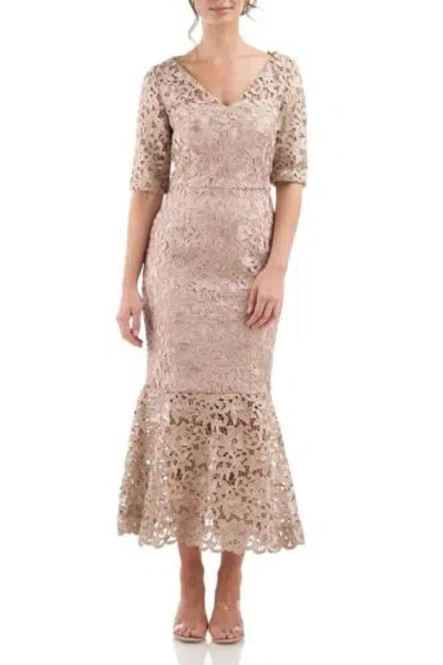 JS COLLECTIONS JS COLLECTIONS V-NECK SHORT SLEEVE ZIPPER BACK FLOUNCE SKIRT SCALLOPED HEM LACE