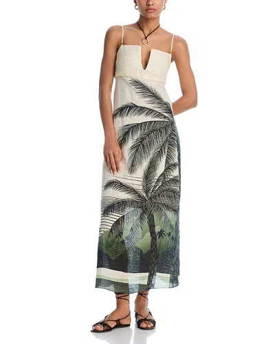 JUAN DE DIOS LINEN PALM MIDI DRESS