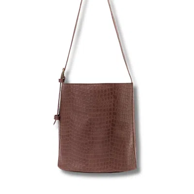 JUAN-JO WOMEN'S BROWN CROC EMBOSSED LEATHER BUCKET BAG