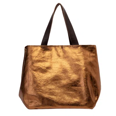 JUAN-JO WOMEN'S BROWN OVERSIZED TOTE BAG -  SOFT LEATHER BRONZE COLOR